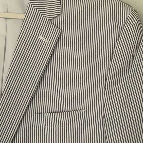 Jos.A Bank Cotton Blue White Striped Men's Blazer Pockets Two Button Size 48R - Picture 3 of 12
